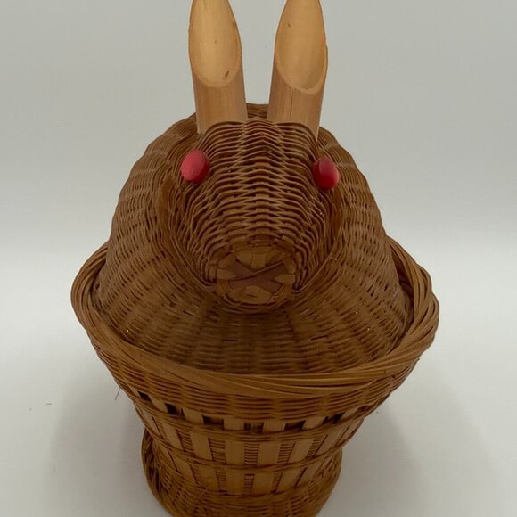 Vintage Wicker Bunny Rabbit Basket Red Eyes Bamboo Ears Easter Basket - Picture 5 of 11